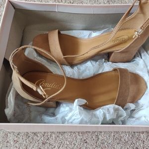 Brown laced suede block heels by Candie's
